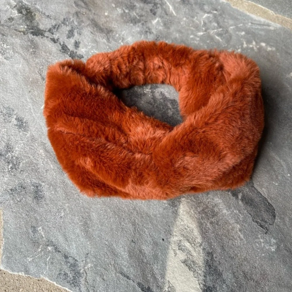 Faux Fur Twist Ear Warmers-Rust